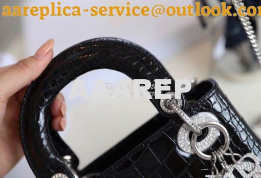 Replica Dior Crocodile Leather Mini Lady Dior Bag with Crystals in Bla 4