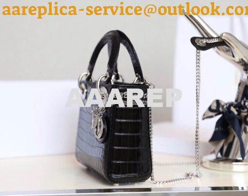 Replica Dior Crocodile Leather Mini Lady Dior Bag with Crystals in Bla 6