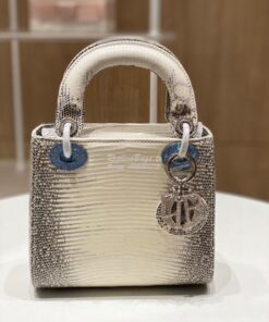 Replica Dior Lizard Mini Lady Dior Bag with Crystals Natural Lizard Hi