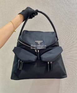 Replica Prada Signaux Nylon And Leather Hobo Bag 1BC160 Black 2