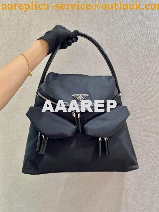 Replica Prada Signaux Nylon And Leather Hobo Bag 1BC160 Black 2