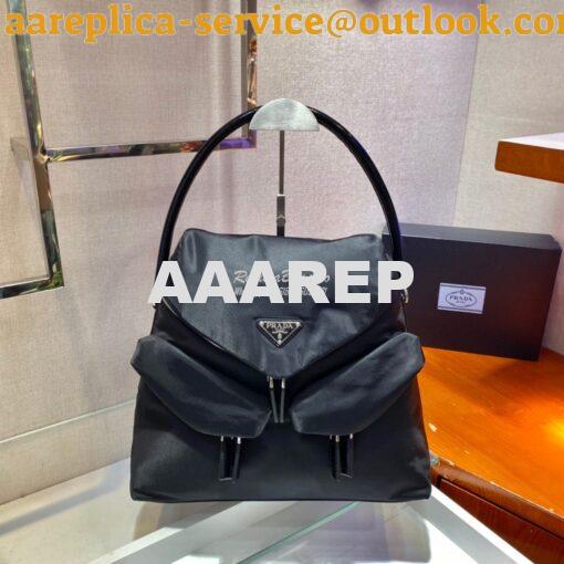 Replica Prada Signaux Nylon And Leather Hobo Bag 1BC160 Black 3