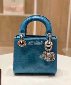 Replica Dior Lizard Mini Lady Dior Bag in Jean Blue