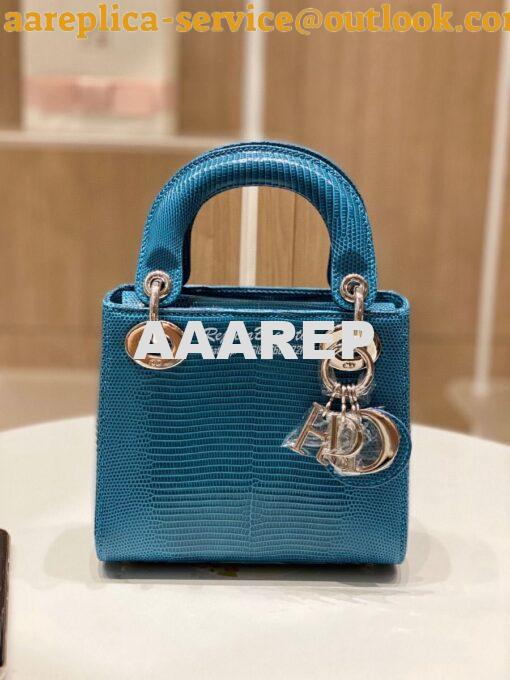 Replica Dior Lizard Mini Lady Dior Bag in Jean Blue