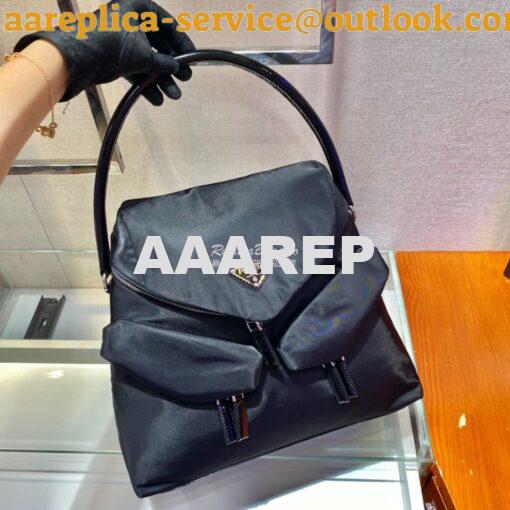 Replica Prada Signaux Nylon And Leather Hobo Bag 1BC160 Black 4