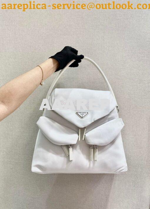 Replica Prada Signaux Nylon And Leather Hobo Bag 1BC160 White