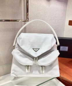 Replica Prada Signaux Nylon And Leather Hobo Bag 1BC160 White 2