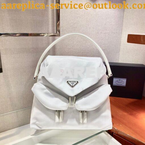 Replica Prada Signaux Nylon And Leather Hobo Bag 1BC160 White 2