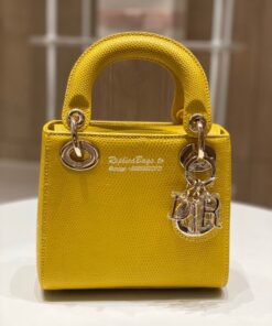 Replica Dior Lizard Mini Lady Dior Bag in Yellow