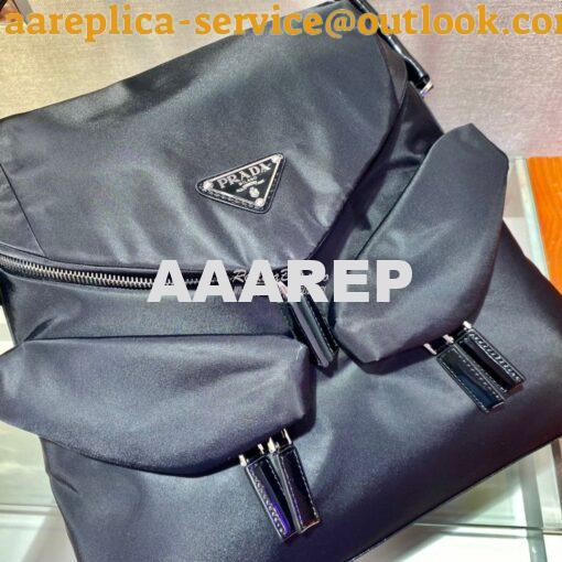 Replica Prada Signaux Nylon And Leather Hobo Bag 1BC160 Black 7