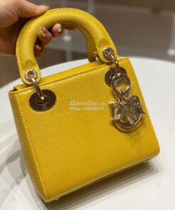 Replica Dior Lizard Mini Lady Dior Bag in Yellow 2