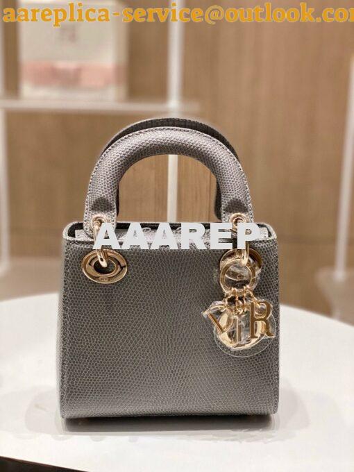 Replica Dior Lizard Mini Lady Dior Bag in Grey