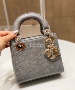 Replica Dior Lizard Mini Lady Dior Bag in Grey 2