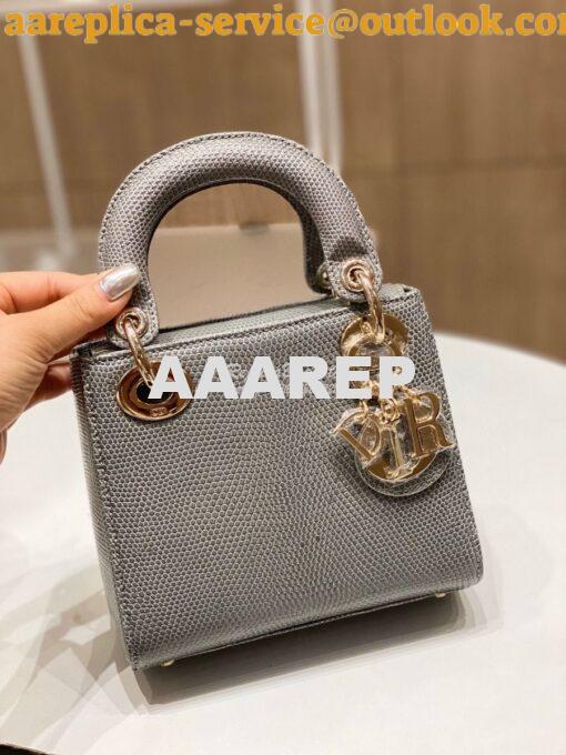 Replica Dior Lizard Mini Lady Dior Bag in Grey 2