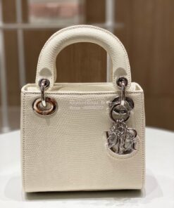 Replica Dior Lizard Mini Lady Dior Bag in White