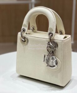 Replica Dior Lizard Mini Lady Dior Bag in White 2