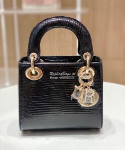 Replica Dior Lizard Mini Lady Dior Bag in Black