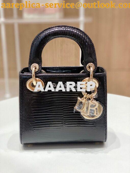 Replica Dior Lizard Mini Lady Dior Bag in Black