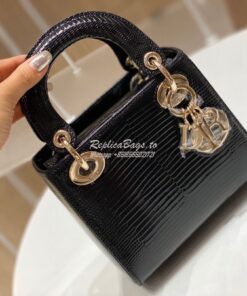 Replica Dior Lizard Mini Lady Dior Bag in Black 2