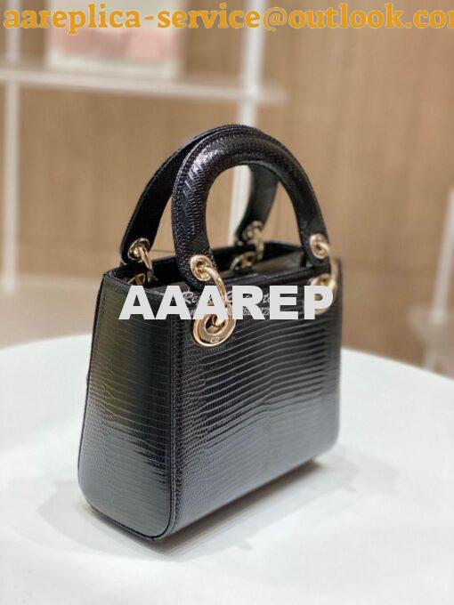 Replica Dior Lizard Mini Lady Dior Bag in Black 3