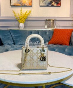 Replica Dior Mini Lady Dior Bag Metallic Calfskin with Platinum Beaded