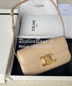 Replica Celine Triomphe Shoulder Bag In Shiny Calfskin 194143 Light Be