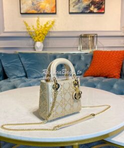 Replica Dior Mini Lady Dior Bag Metallic Calfskin with Platinum Beaded 2