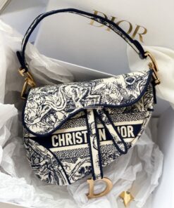 Replica Dior Saddle Bag M0446 Blue Toile de Jouy Embroidery