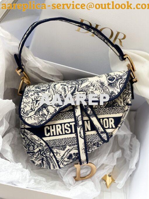 Replica Dior Saddle Bag M0446 Blue Toile de Jouy Embroidery