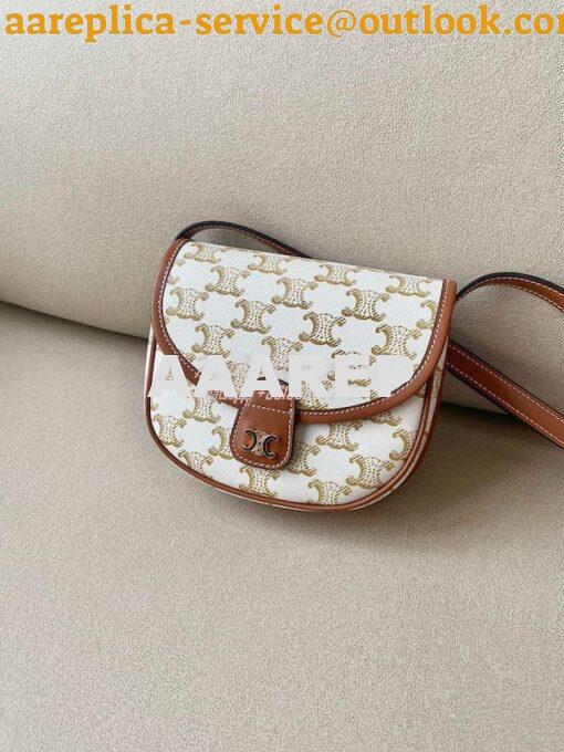 Replica Celine Mini Besace In Triomphe Canvas And Calfskin 196702 Whit 2