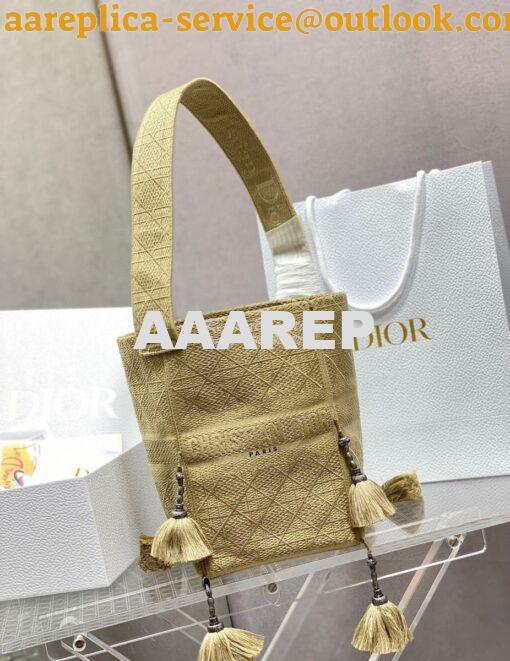 Replica Dior D-Bubble Bucket Bag Beige Cannage Embroidery with Straw E 2