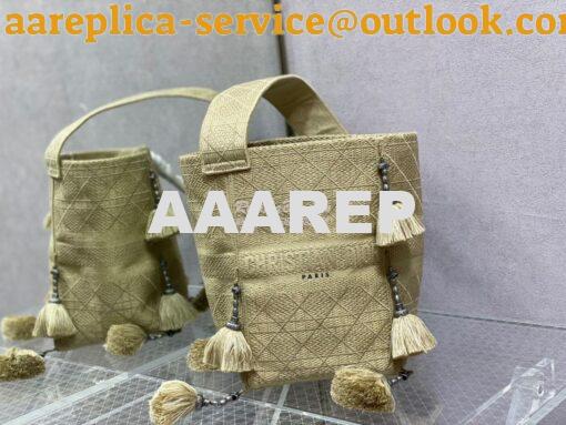 Replica Dior D-Bubble Bucket Bag Beige Cannage Embroidery with Straw E 3