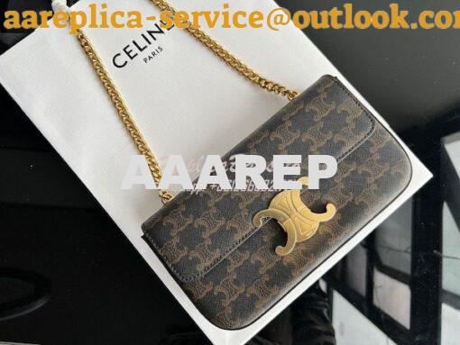 Replica Celine Chain Shoulder Bag Triomphe in Triomphe Canvas Tan 1979