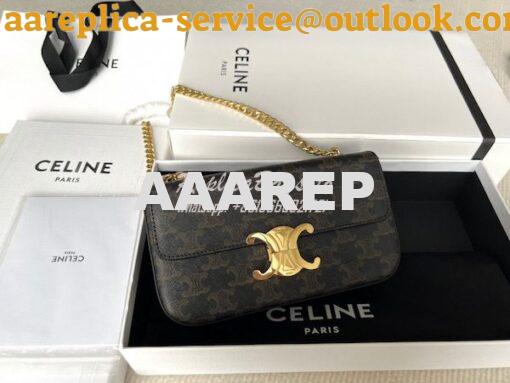 Replica Celine Chain Shoulder Bag Triomphe in Triomphe Canvas Tan 1979 2