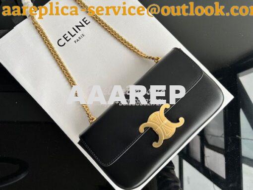 Replica Celine Chain Shoulder Bag Triomphe In Shiny Calfskin 197993 Bl