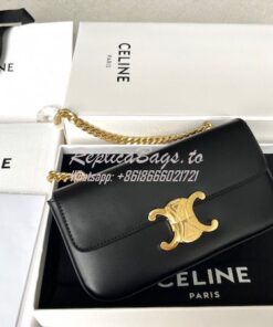 Replica Celine Chain Shoulder Bag Triomphe In Shiny Calfskin 197993 Bl 2