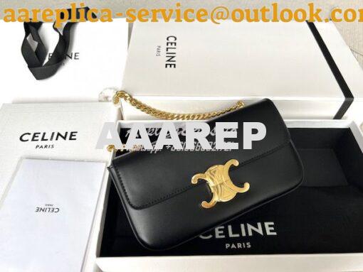 Replica Celine Chain Shoulder Bag Triomphe In Shiny Calfskin 197993 Bl 2