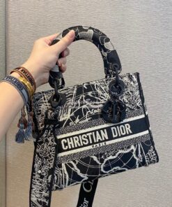 Replica Dior Medium Lady D-Lite Bag Black and White Dior Around the Wo