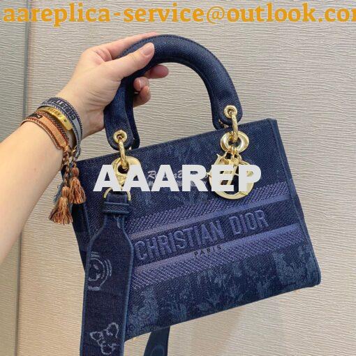 Replica Dior Medium Lady D-Lite Bag Blue Dior Flowers Embroidered Deni