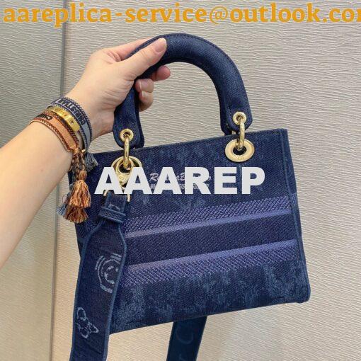 Replica Dior Medium Lady D-Lite Bag Blue Dior Flowers Embroidered Deni 8