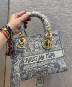 Replica Dior Medium Lady D-Lite Bag Gray Toile de Jouy Reverse Embroid