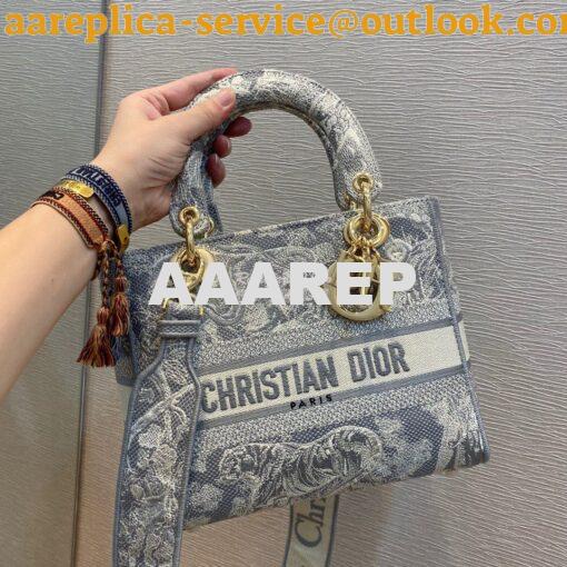 Replica Dior Medium Lady D-Lite Bag Gray Toile de Jouy Reverse Embroid