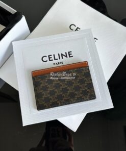 Replica CELINE CARD HOLDER IN TRIOMPHE CANVAS WITH CELINE PRINT TAN 2