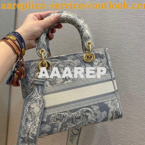 Replica Dior Medium Lady D-Lite Bag Gray Toile de Jouy Reverse Embroid 5