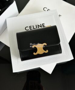 Replica CELINE COMPACT WALLET WITH COIN TRIOMPHE IN TRIOMPHE BLACK SHI 2