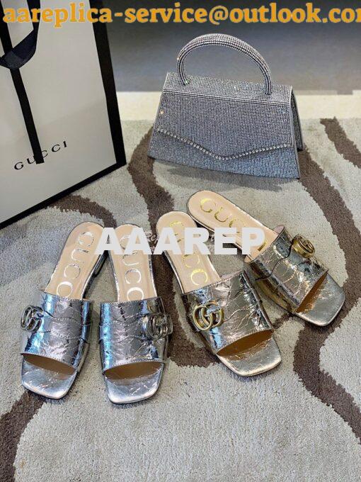 Replica Gucci Women's Slide With Double G 626742 Silver Metallic Lamin