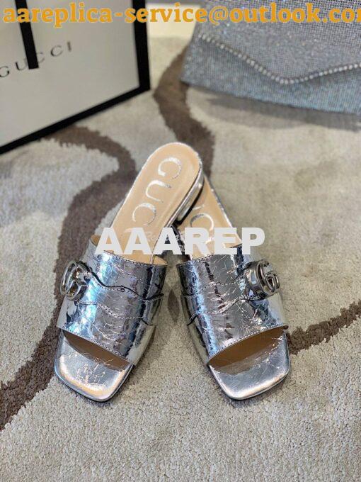 Replica Gucci Women's Slide With Double G 626742 Silver Metallic Lamin 3