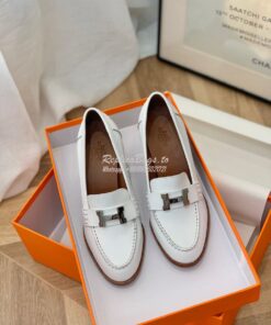 Replica Hermes Dauphine 70 Loafer High Heel in Goatskin H212091Z White