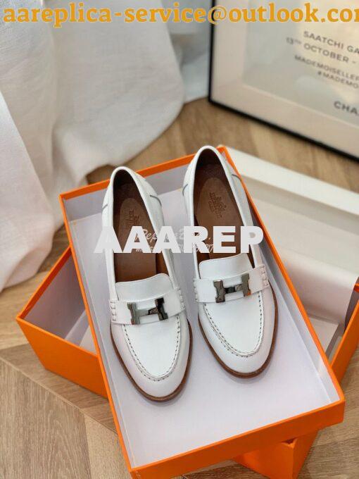 Replica Hermes Dauphine 70 Loafer High Heel in Goatskin H212091Z White