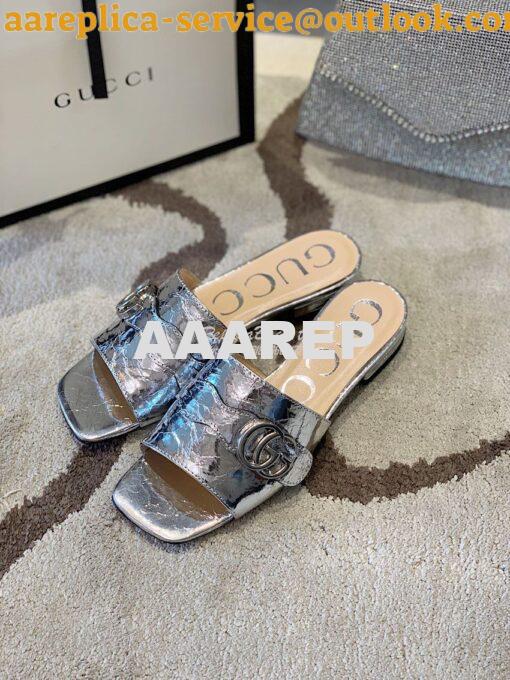 Replica Gucci Women's Slide With Double G 626742 Silver Metallic Lamin 6